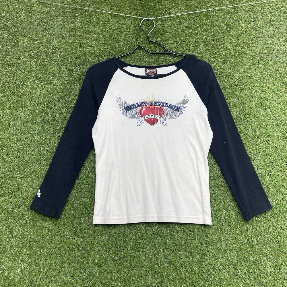Vintage Harley-Davidson Womens Medium Y2K 3/4 Sleeve Raglan White Ringer Arizona